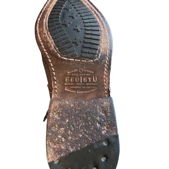 Bed StuTanned Leather Dipper Ankle Boot Bootie Rust Fringe Buckle Harness 6 - Picture 10 of 10